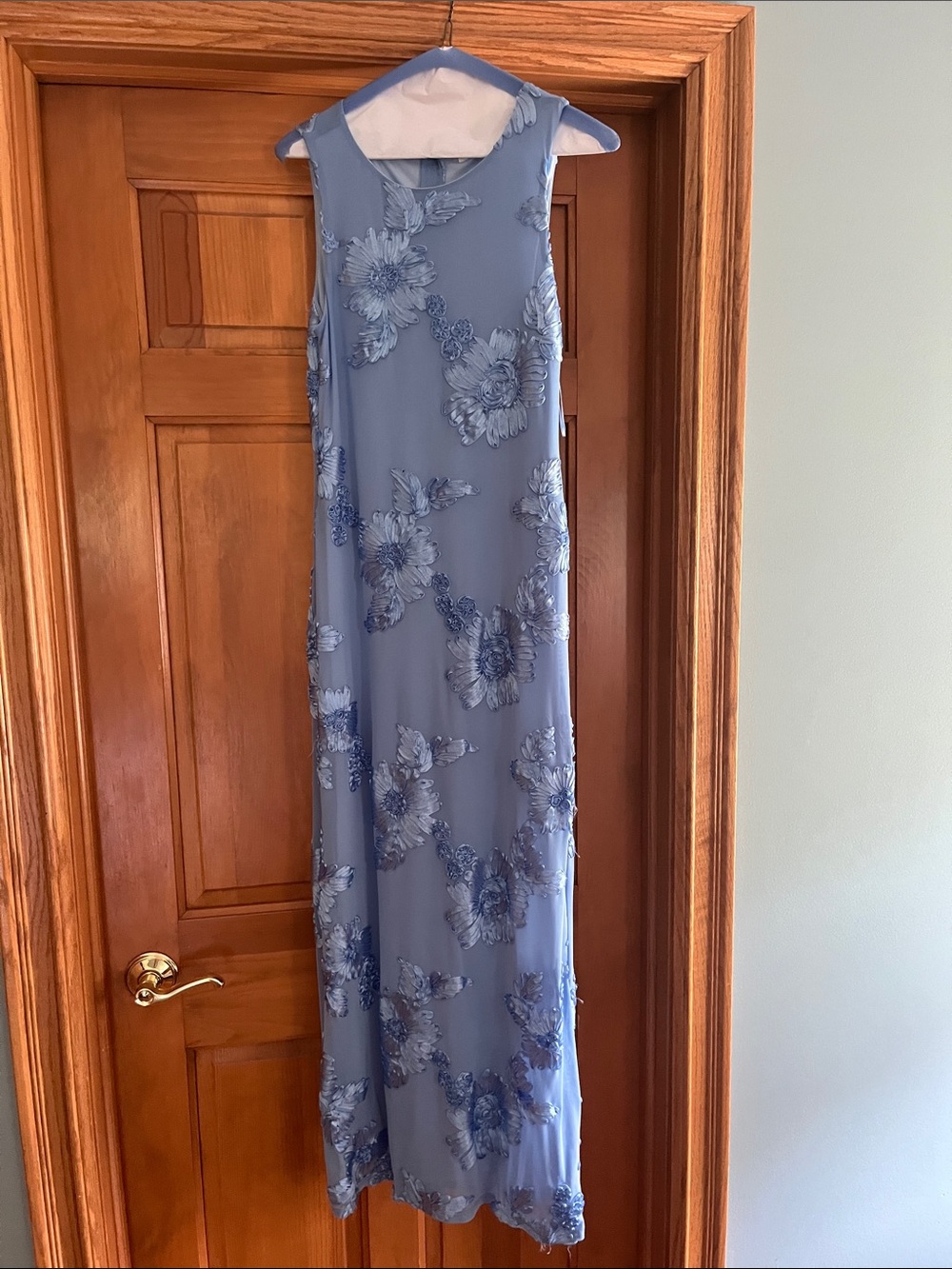 Altar'd State Powder Blue Floral Appliqué Maxi Dress